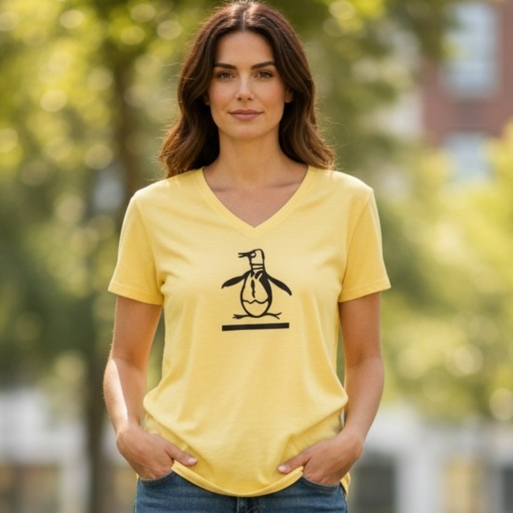 Original Penguin Cotton  Yellow V-Neck Tee